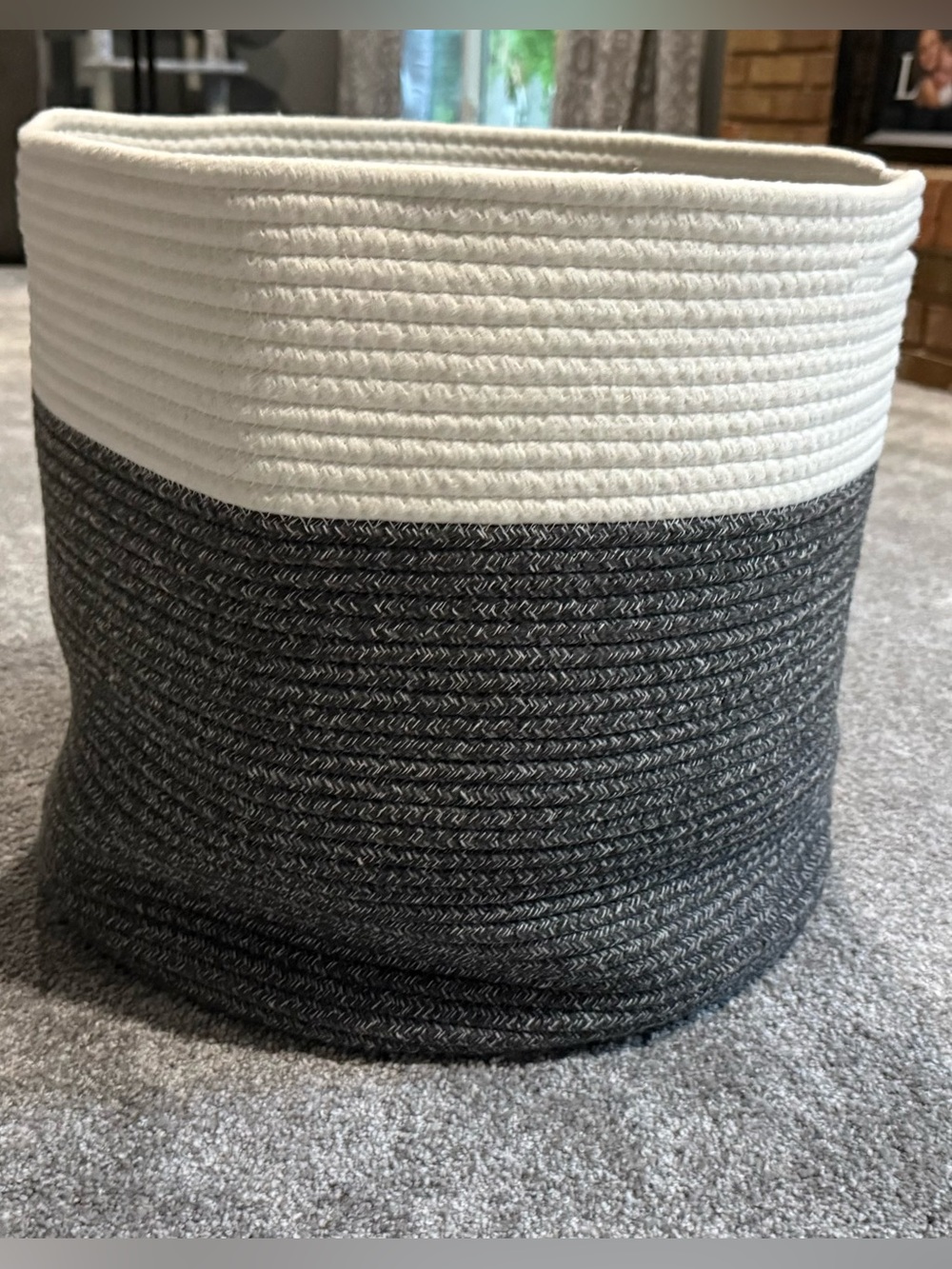 Two-Tone White and Charcoal Rope Storage Basket - Home Accents